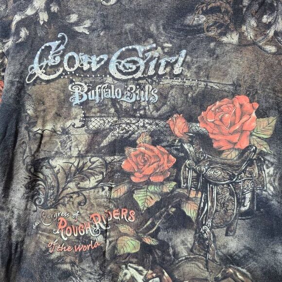 Cactus Vintage Y2K Brown All Over Print Cowgirl Western Tee - Picture 2 of 5